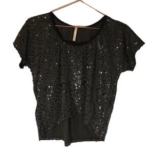 d'closet black metallic sequins blouse size Medium